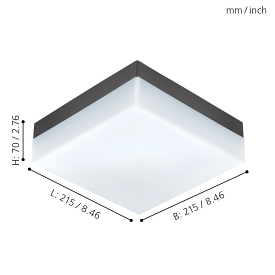 Eglo sonella plafoniera antracite led 8w 3000k quadrata per esterno