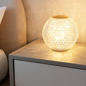 Lampada da comodino abat-jour sfera trasparente oro ricaricabile