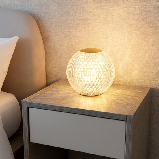 Lampada da comodino abat-jour sfera trasparente oro ricaricabile