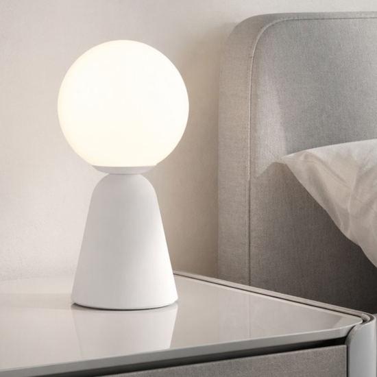 Abat-jour lampada da comodino bianca sfera di vetro moderna