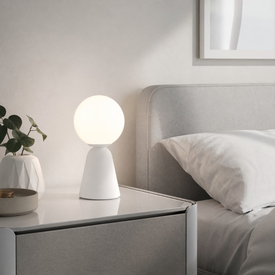 Abat-jour lampada da comodino bianca sfera di vetro moderna