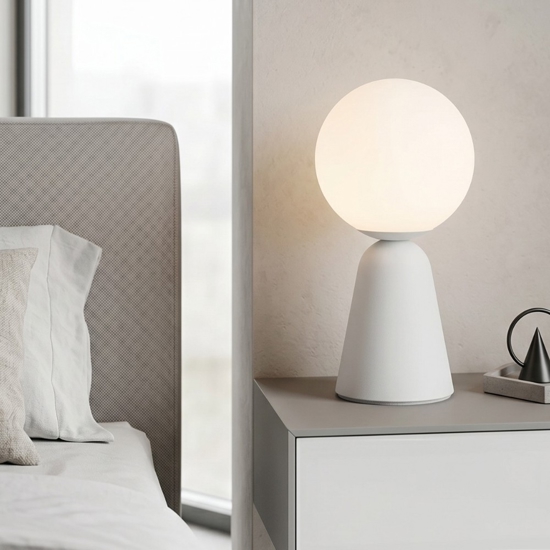 Abat-jour lampada da comodino bianca sfera di vetro moderna