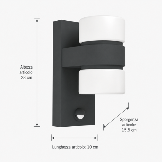 Applique da esterno led 3000k ip44 sensore di movimento antracite