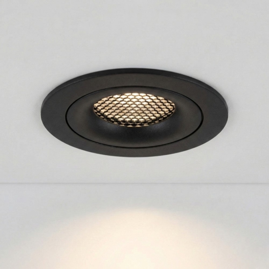 Faretto nero da incasso a soffitto rotondo orientabile anti abbagliamento
