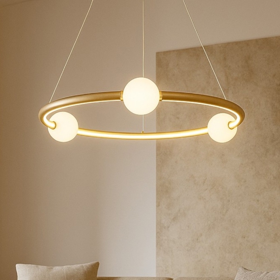 Lampadario cerchio design oro per camera da letto con telecomando