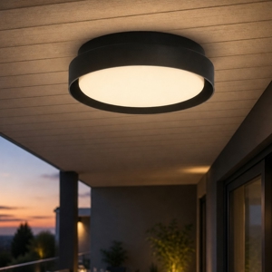 Plafoniera da esterno moderna nera rotonda led 20w 3000k