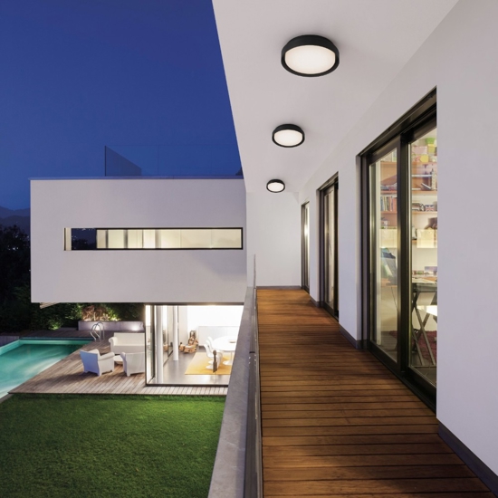 Plafoniera da esterno moderna nera rotonda led 20w 3000k