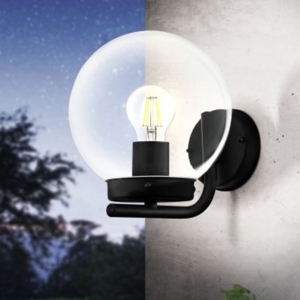 Applique da esterno nera sfera vetro trasparente ip44