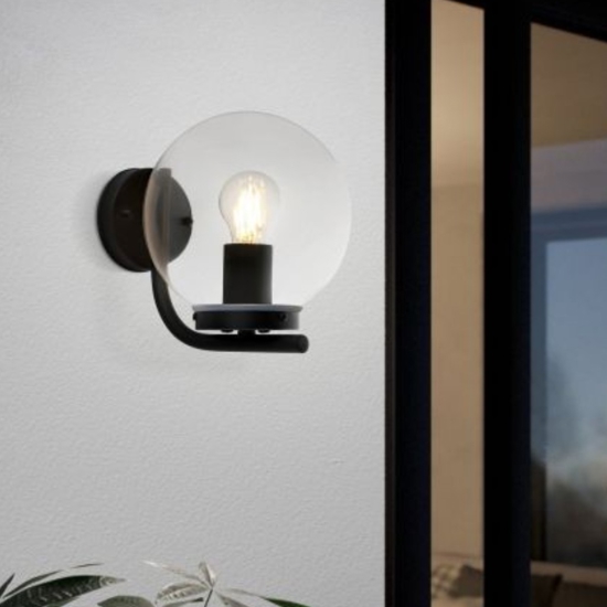 Applique da esterno nera sfera vetro trasparente ip44