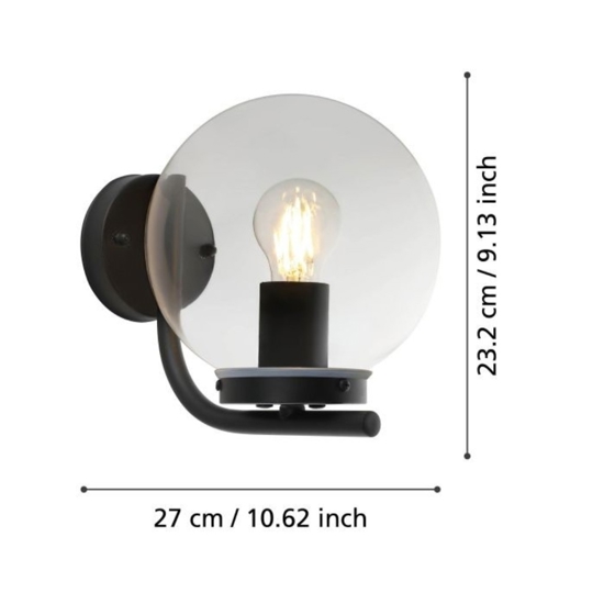 Applique da esterno nera sfera vetro trasparente ip44