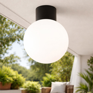 Plafoniera da esterno antracite sfera vetro bianco moderna ip54