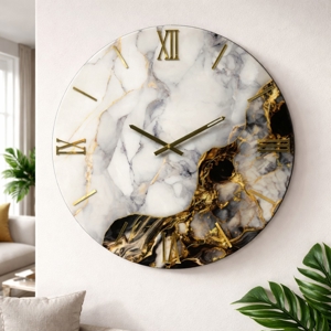 Orologio da parete 40cm resina effetto marmo grigio oro nero