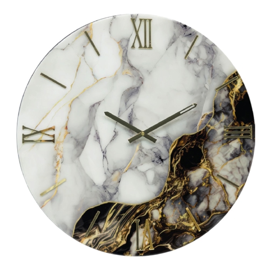 Orologio da parete 40cm resina effetto marmo grigio oro nero