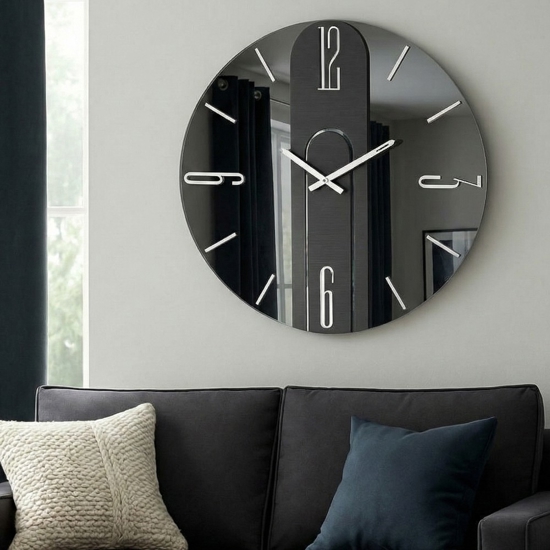 Orologio da parete mistica vetro fume 60cm tondo design moderno