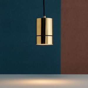 Lampada dorata a sospensione pendente cilindro oro lucido per bancone