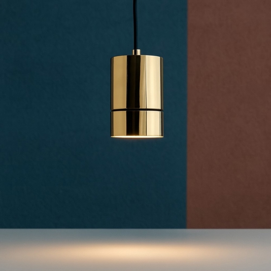 Lampada dorata a sospensione pendente cilindro oro lucido per bancone