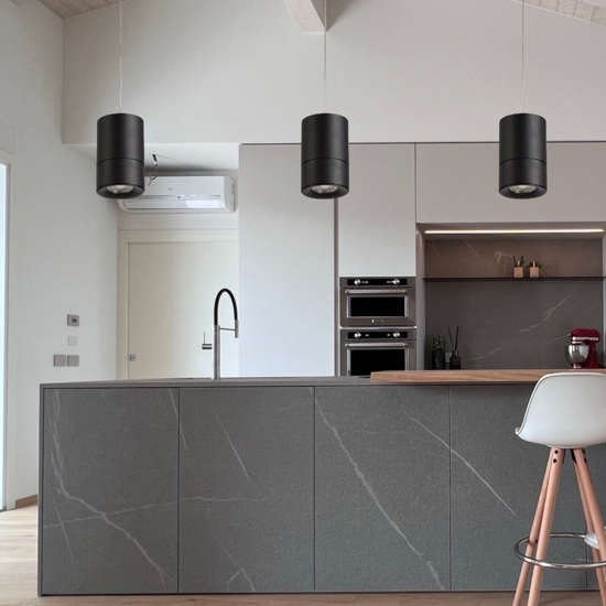 Lampada sospensione pendente cilindro nero moderna