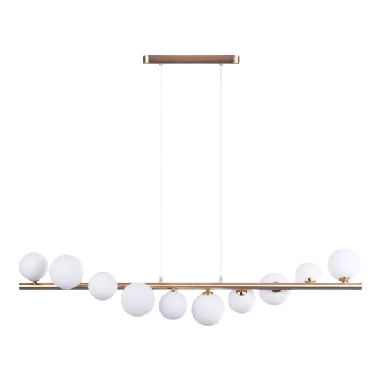 Lampadario design oro moderno sfere vetro bianco per soggiorno
