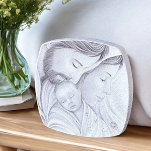 Capezzale da comodino 10x10cm sacra famiglia decoro a rilievo