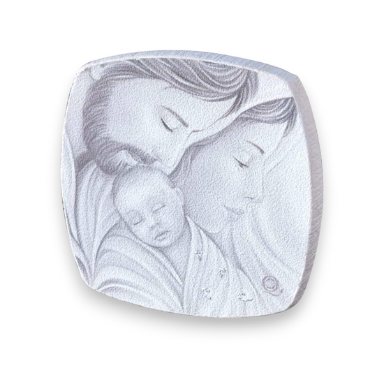 Capezzale da comodino 10x10cm sacra famiglia decoro a rilievo
