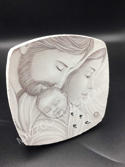 Capezzale da comodino 10x10cm sacra famiglia decoro a rilievo