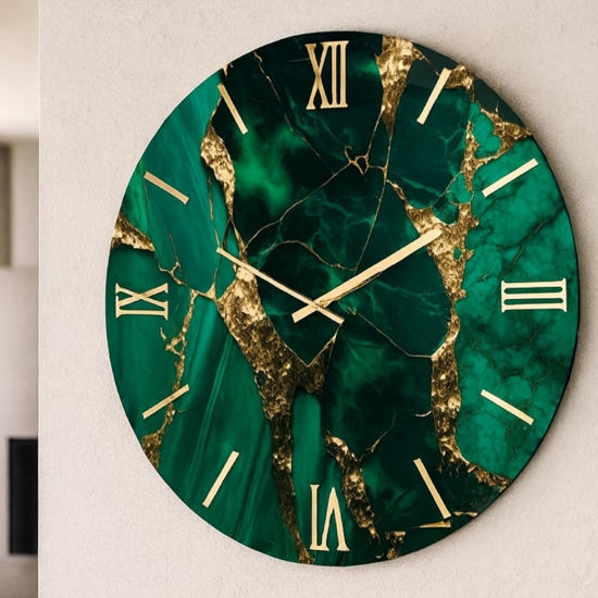 Orologio per parete 40cm rubino effetto marmo verde oro moderno