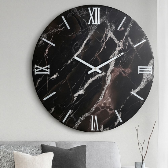 Orologio da muro 40cm polvere di luna resina effetto marmorizzato nero argento