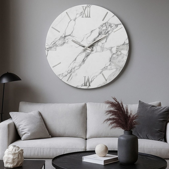 Orologio mabby moderno 60cm da parete effetto marmo bianco