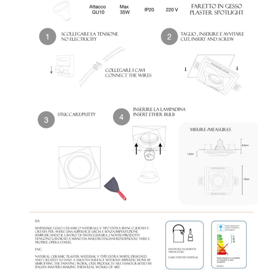 Faretto forma diamante da incasso in gesso per controsoffitto