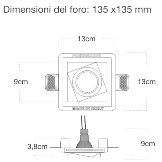 Faretto forma diamante da incasso in gesso per controsoffitto