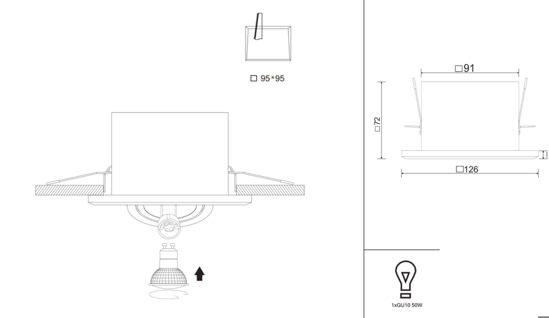 Faretto da incasso a soffitto nero quadrato orientabile maytoni m