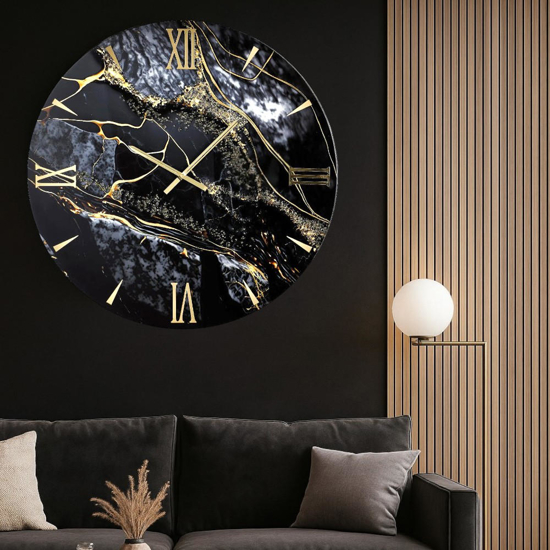 Orologio da parete effetto marmo 60cm particolare nero oro