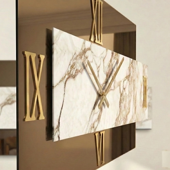 Orologio da parete per salone 90x50 design specchio bronzo resina marmo