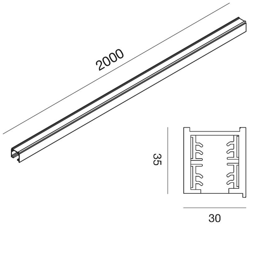 Binario trifase 2 mt nero gea luce