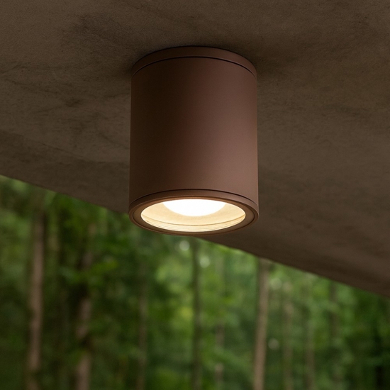 Faretto da soffitto per esterno cilindro marrone gea luce