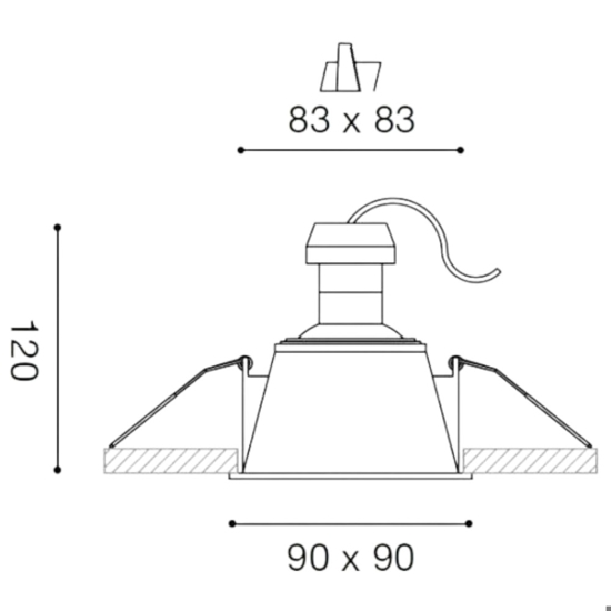 Faretto quadrato da incasso per controsoffitto  bianco oro gea luce