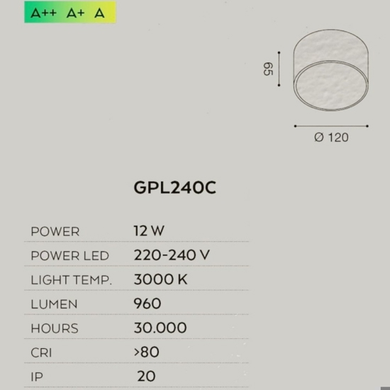 Gea luce cloe plafoniera da cucina led 12w 30000k rotonda bianca