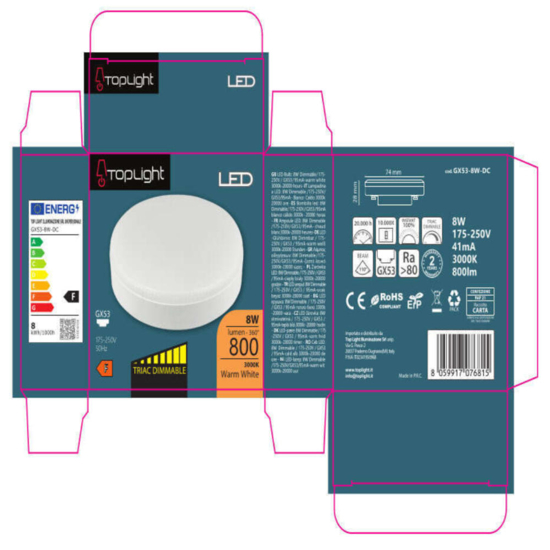 Toplight lampadina led gx53 dimmerabile 3000k 800 lumen
