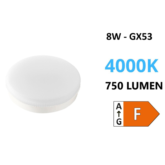 Lampadina gx53 led 8w 4000k 750 lumen diffusore satinato