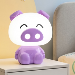 Lampada maialino porpora luce da comodino per cameretta bambina