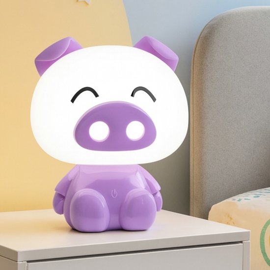 Lampada maialino porpora luce da comodino per cameretta bambina