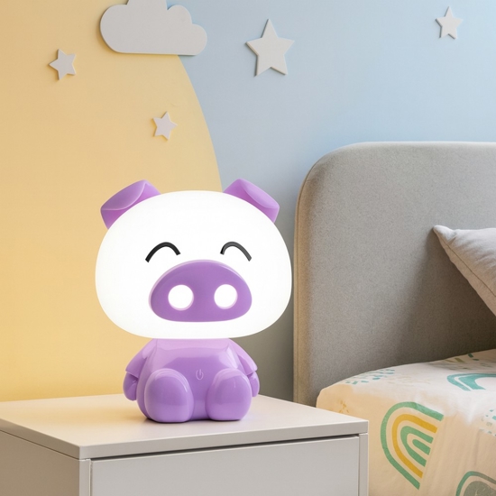 Lampada maialino porpora luce da comodino per cameretta bambina