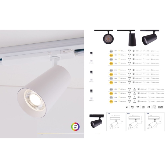 Faretto led per binario 13w 4000k bianco trifase 220v