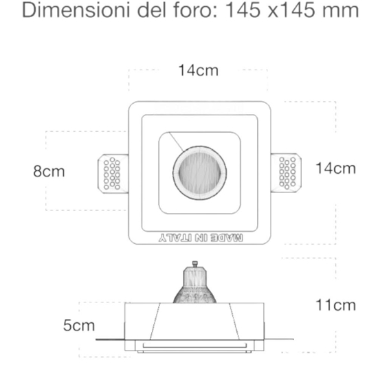 Faretto da incasso a soffitto quadrato di gesso a scomparsa