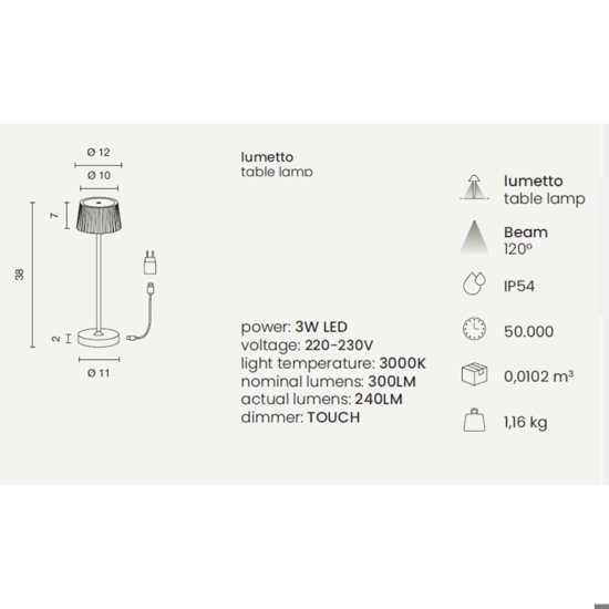 Lampada da tavolino per esterno oro led 3w 3000k ondaluce lt macao