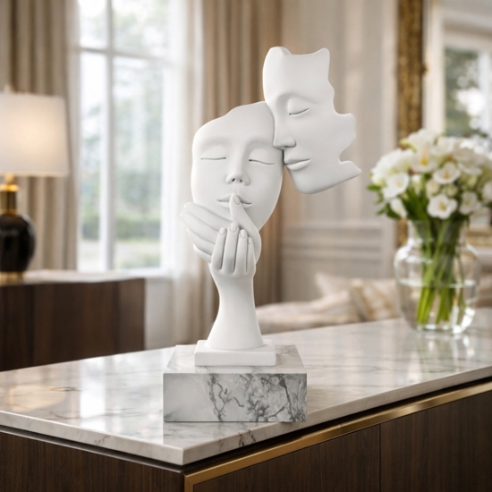 Scultura volti base marmo bianco h40 soprammobile bongelli preziosi