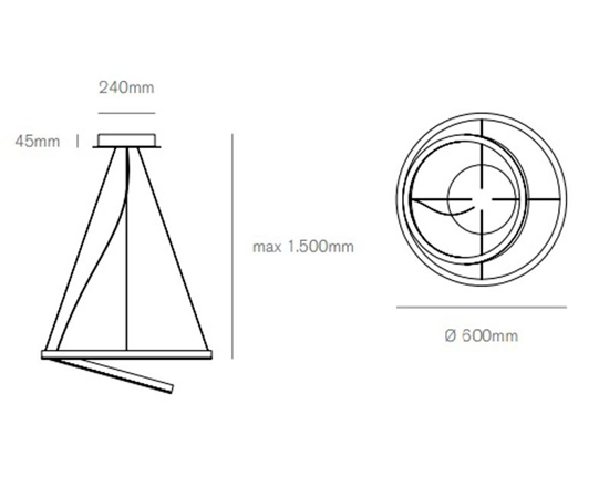 Hurricane vivida lampadario moderno led 60w 3000k dimmerabile