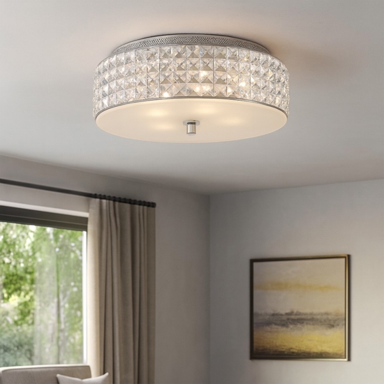 Ideal lux roma pl6 plafoniera camera da letto 40cm rotonda cromo cristalli trasparenti