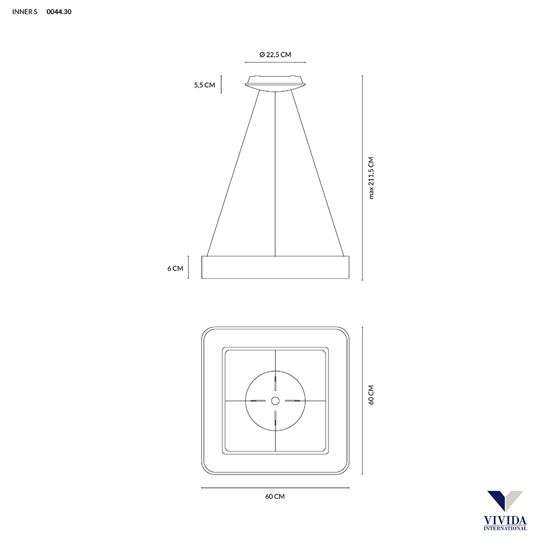 Lampadario quadrato moderno bianco led 50w 3000k 4000k vivida inner