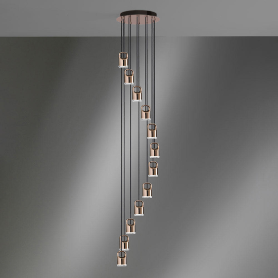 Vivida bag lampadario a cascata led 38w 3000k moderno oro rosa